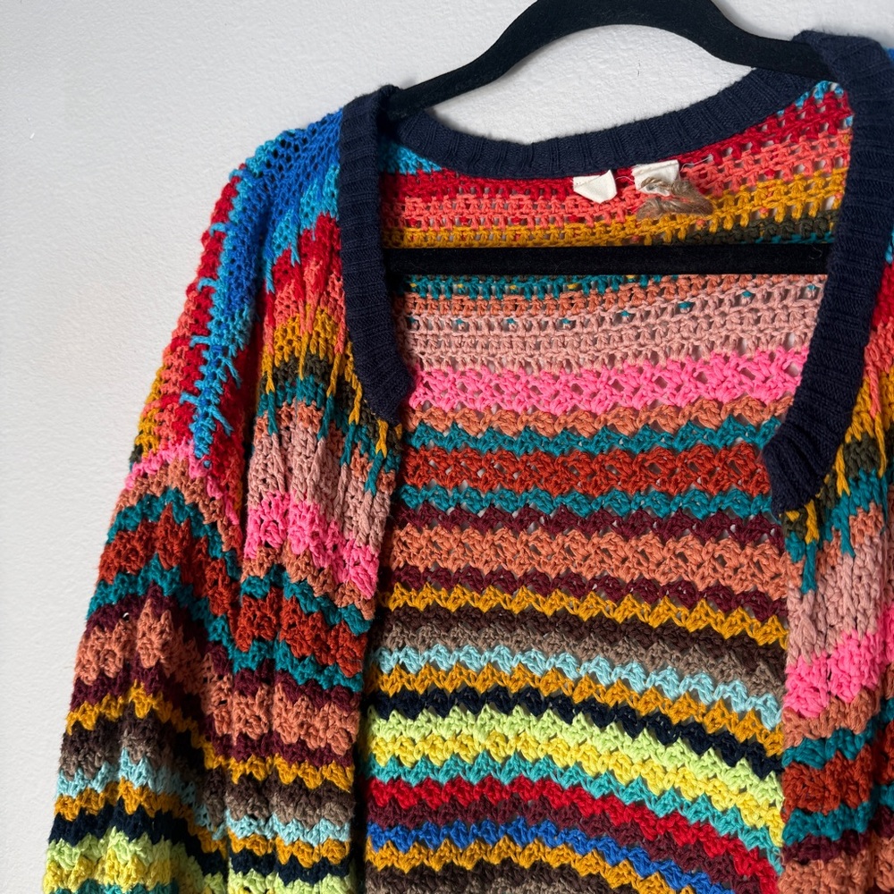 Anthropologie Moth Betty Rainbow Knit Crochet Cardigan, S